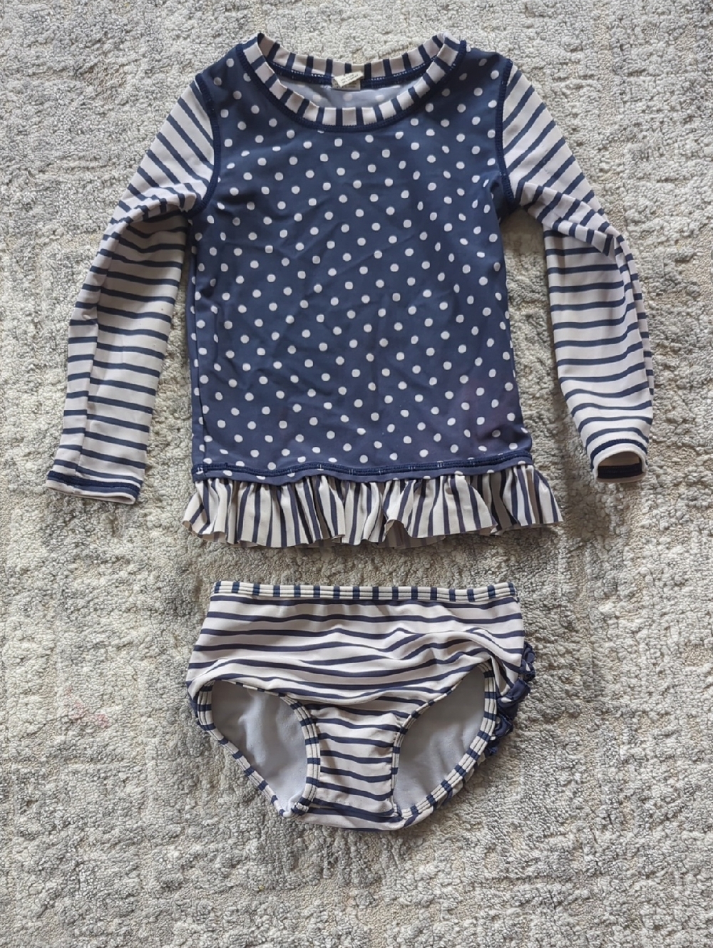 Ruffle Butts Navy & White Polka Dot and Stripe Rashguard Set Size 2T